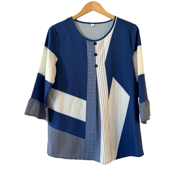 Women's Colorblock Stripe Geometric Blouse - Picture 1 of 7
